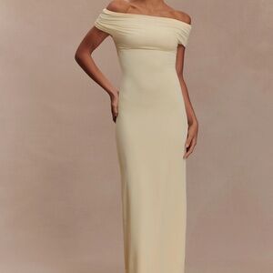 Imogen Off Shoulder Slinky Maxi Dress- Lemon